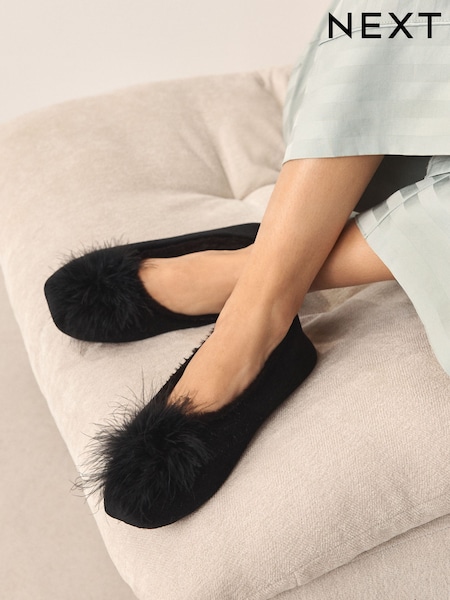 Black - Feather Ballet Slippers