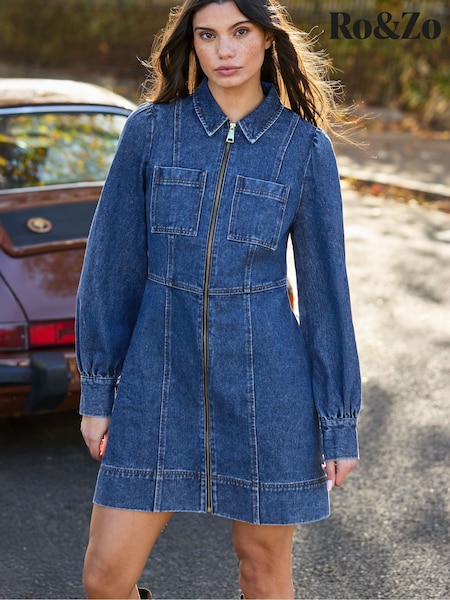 Ro&Zo Denim Zip Front Mini Dress (H01012) | kr1 869