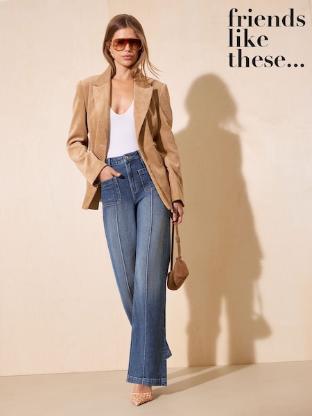Mid Wash - Friends Like These Everyday Wide Leg Pintuck Jeans