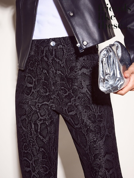 Қара - Friends Like These Snake Print Slim Flocked Denim Jeans