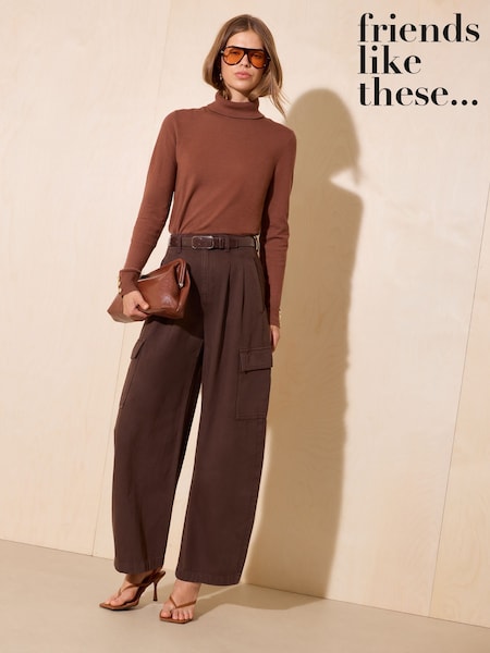 Marron chocolat - Friends Like These Jean baril plissé taille haute en denim
