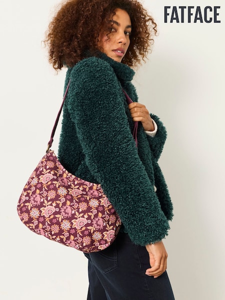 Burgundy Red - Fatface Floral Canvas Crossbody Bag