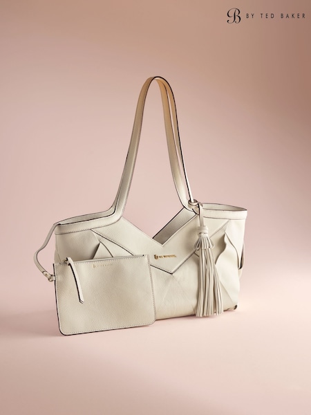 Bone - B By Ted Baker Leather Large Weave Shoulder Bag
