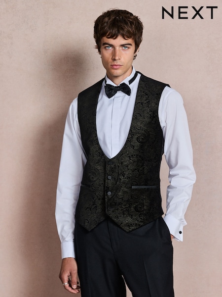 Black/Gold Paisley - Regular Cotton Velvet Waistcoat