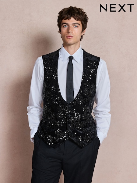 Noir à sequins - Regular Cotton Velvet Waistcoat