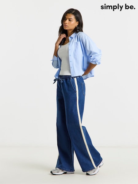 Simply Be Blue Cosy Side Stripe Wide Leg Jeans (H01429) | $95