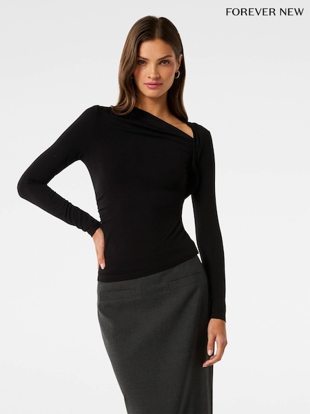 Forever New Black Roma Asymmetric Neck Top (H01533) | €55