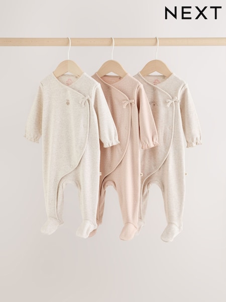 Neutral Bunny - Wrap Baby Sleepsuit 3 Pack (0-2yrs)