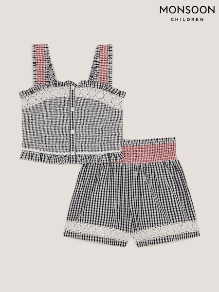 Monsoon Black Gingham Shirred Tank & Shorts Set (H01745) | 177 QAR - 187 QAR