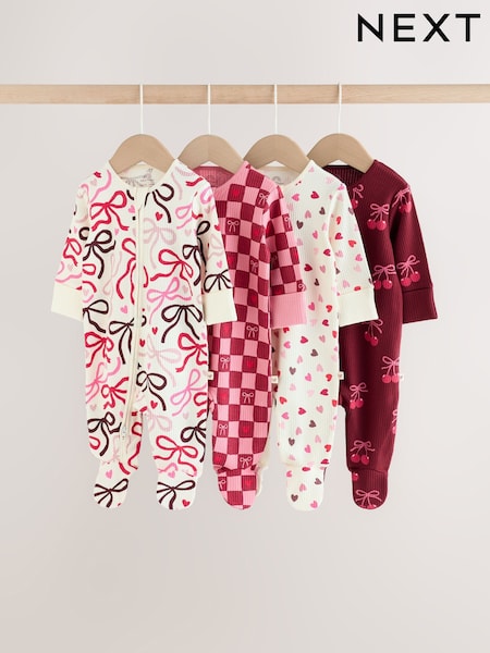 Berry Bow - Two Way Zip Baby Sleepsuits 4 Pack (0mths-3yrs)