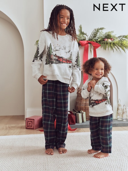 Grey/Navy Winter Scene Check Bottoms - Christmas Matching Family Pyjamas (9mths-16yrs)