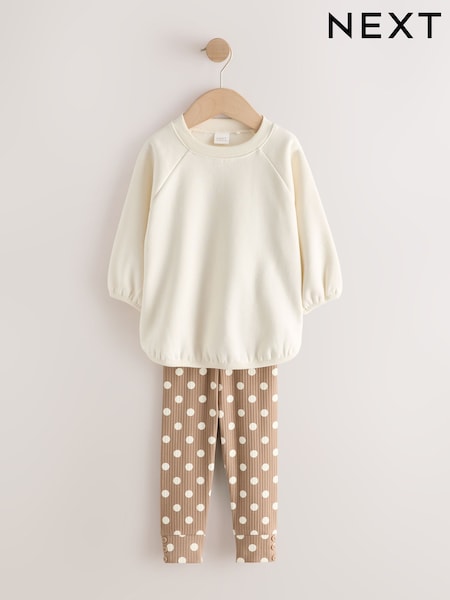 Gepunktet, Cream - Set aus Sweatshirt und Leggings (3 M.–7 J.)