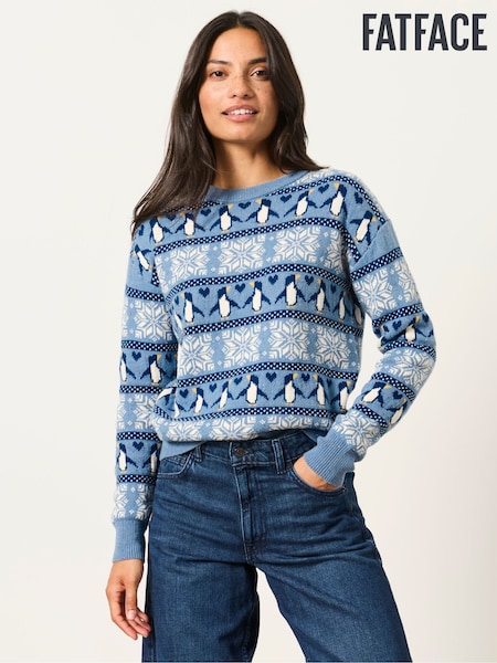 Blue - Fatface Penguin Knitted Jumper