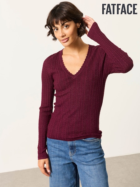 بنفسجي برقوقي - Fatface Knitted Sparkle Vee Top