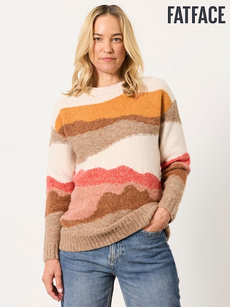 Natural - Fatface Landscape Scene Knitted Crew Jumper