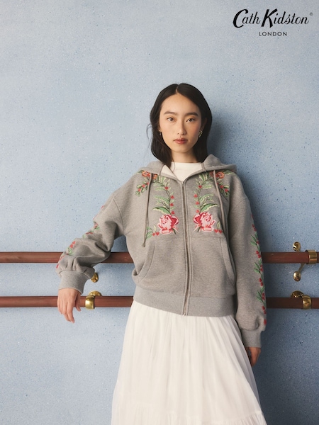 Grau/Rose - Cath Kidston Embroidered Zip-up Hoodie