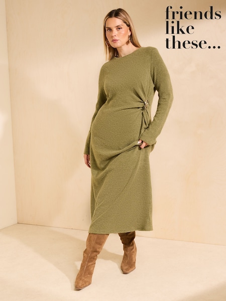 Vert olive - Robe mi-longue Friends Like These douillette Manche longue avec quincaillerie