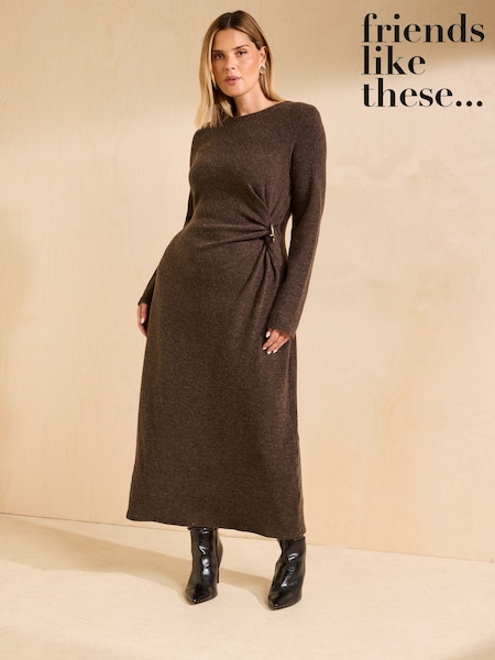 Chocolate Brown - Friends Like These Cosy Long Sleeve Hardware Detail Midi Dress
