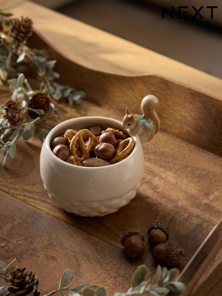 Set Of 2 Wonderful Woodland Winter Squirrel And Acorn Nibble Bowls