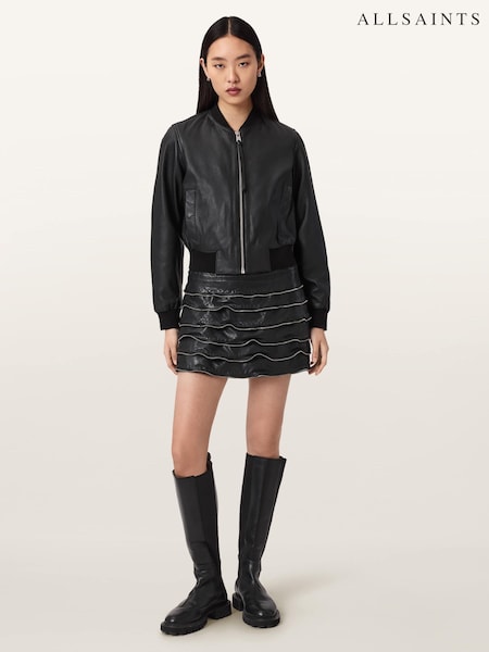 AllSaints Black Emara Leather Skirt (H04655) | $845