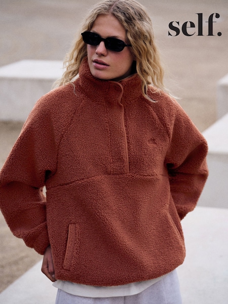 Rust Brown - Self. Borg Popper Neck Jumper
