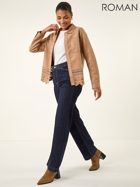 Roman Natural Faux Suede Cut Out Shacket (H04705) | $162