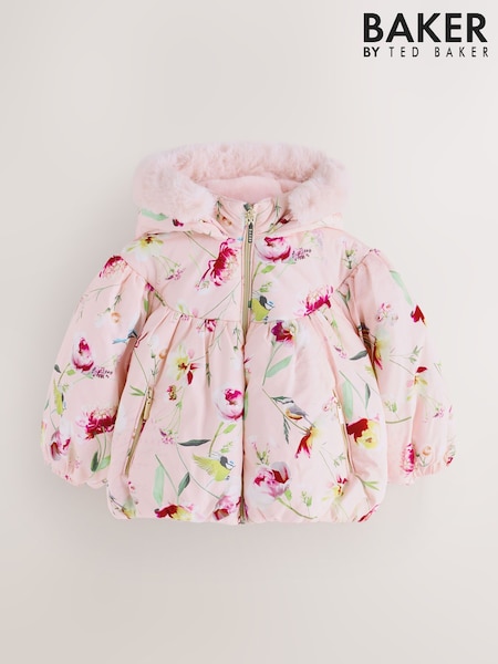 Pink - Baker By Ted Baker Shower Resistant Bow Printed Bubble Padded Coat
