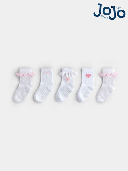 Pure White - Jojo Maman Bébé 5-pack Frill Bow Socks