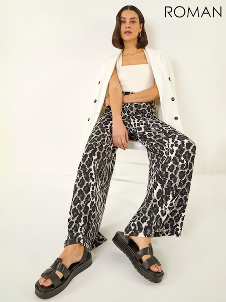 Roman Black Animal Print Stretch Trousers (H04846) | €46.50