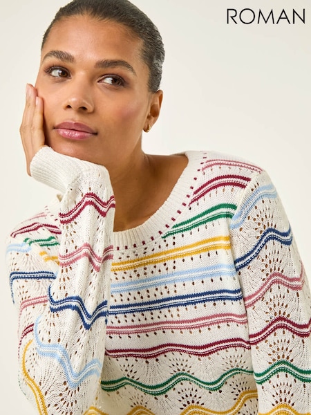Roman White Stripe Wave Knit Jumper (H04872) | kr803