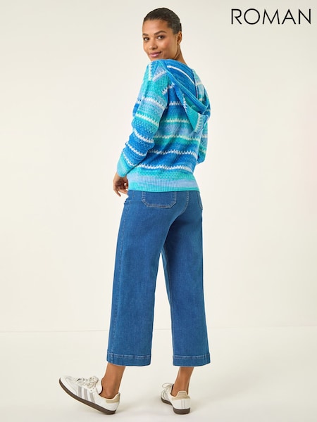 Roman Blue Textured V-Neck Knit Hoodie (H04884) | AED349