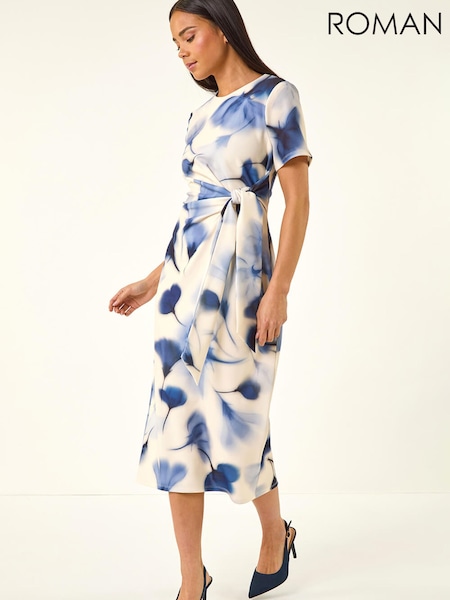 Roman Petite Print Tie Waist Midi Dress (H04949) | ¥ 13,560
