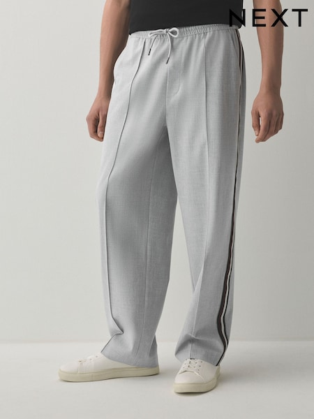 Light Grey - Wide Leg Fit Side Stripe Smart Joggers
