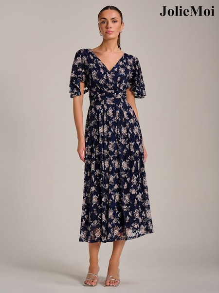 Jolie Moi Navy Angel Sleeve Print Lace Maxi Dress (H05096) | PKR 40,670