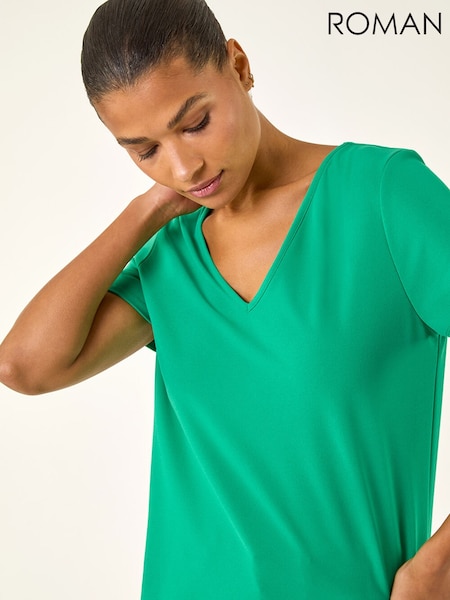 Roman Scalloped Hem V-Neck T-Shirt (H05134) | ‏275‏₪