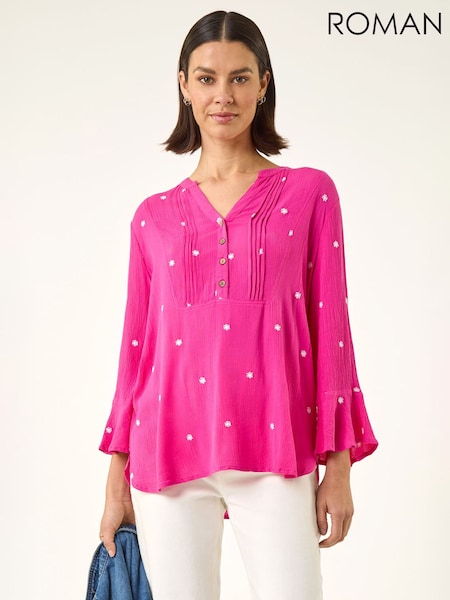 Roman Pink Embroidered Dot Top (H05136) | $100