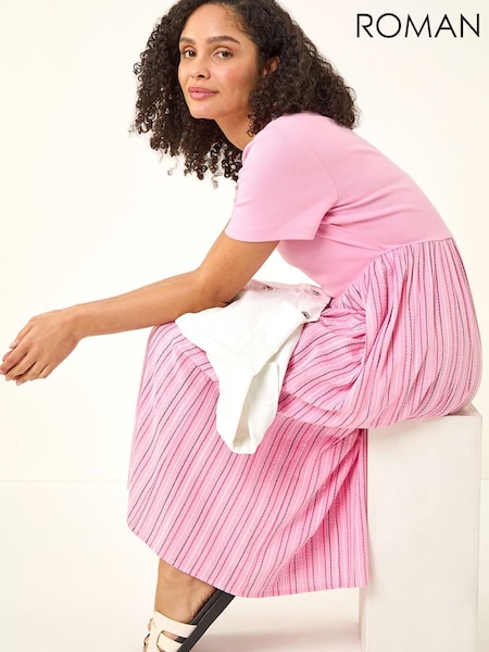 Roman Pink Textured Stripe Midi Dress (H05166) | AED378