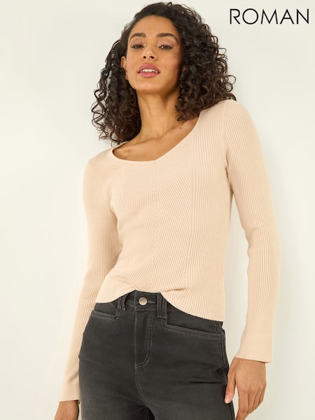Natural - Roman Ribbed Knitted Top (H05180) | 238 LEI