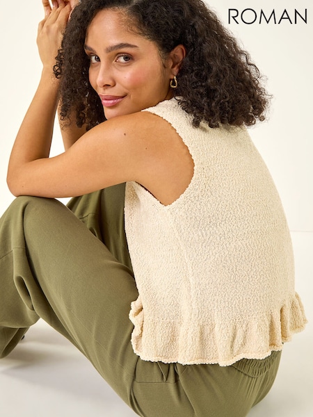 Roman Textured Frill Hem Knit Vest (H05185) | kr750