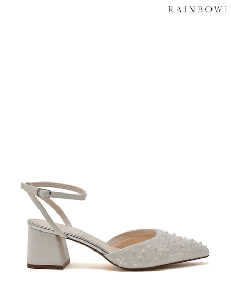 أبيض - Rainbow Club Isadora Beaded Ankle Strap Shoes- Satin