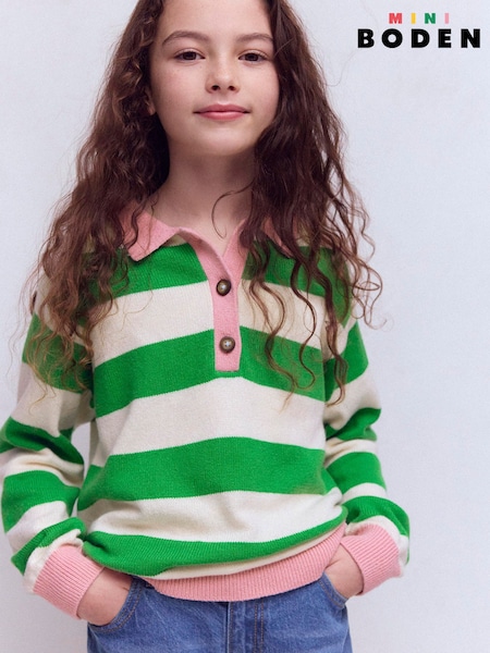 Boden Green Knitted Rugby Jumper (H05418) | AED215 - AED245