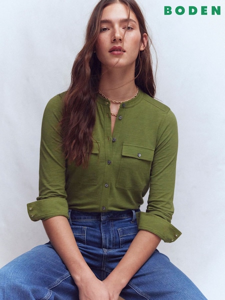 Boden Green Topstitched Pocket Shirt (H05437) | 368 SAR