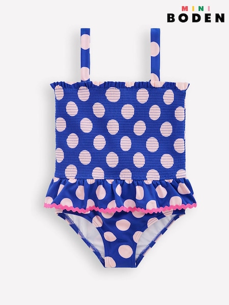 Boden Blue Peplum Smocked Swimsuit (H05447) | SGD 52 - SGD 62