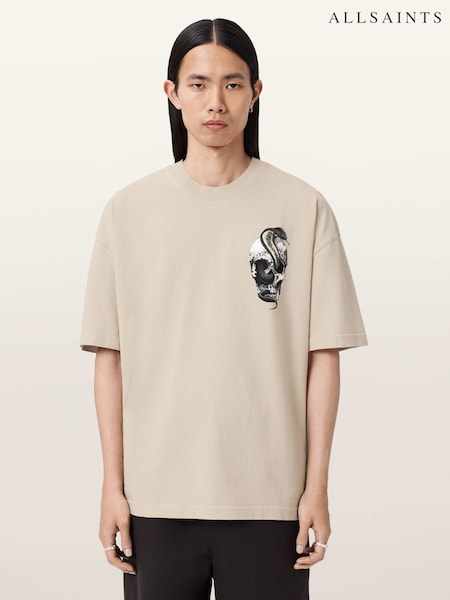 AllSaints White Snakehead Short Sleeve Crew Neck T-Shirt (H05770) | $147