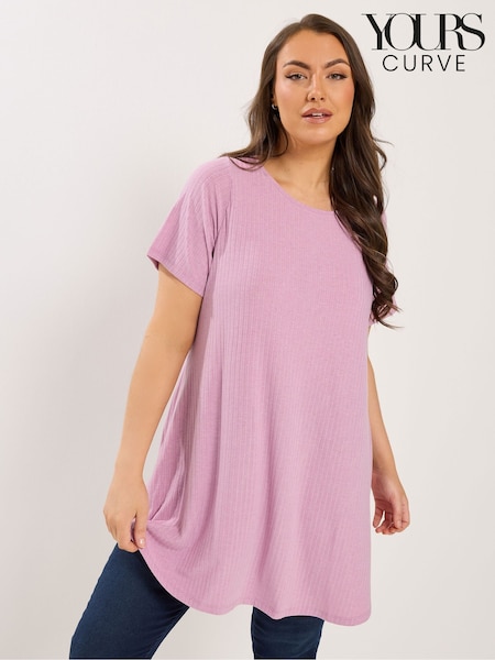 Yours Curve Light Pink Shimmer Ribbed Swing T-Shirt (H05827) | $55