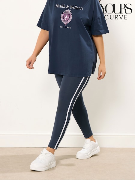 Yours Curve Blue Active Side Stripe Leggings (H05829) | $60