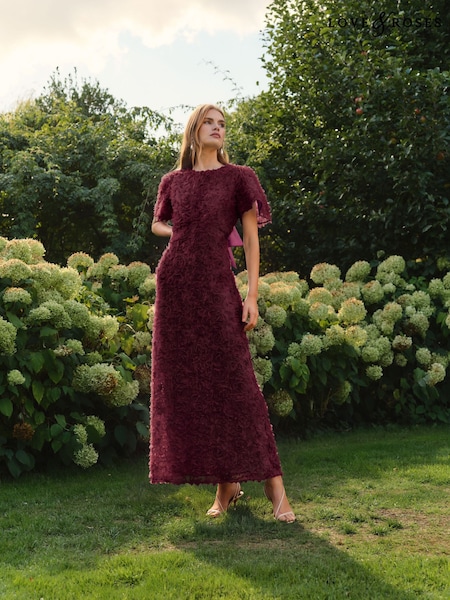 Aubergine Purple - Love & Roses 3d Bow Back Maxi Dress