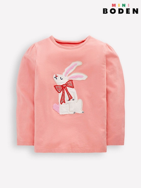Boden Pink Puff Sleeve Bunny Appliqué  T-Shirt (H06023) | AED128 - AED146