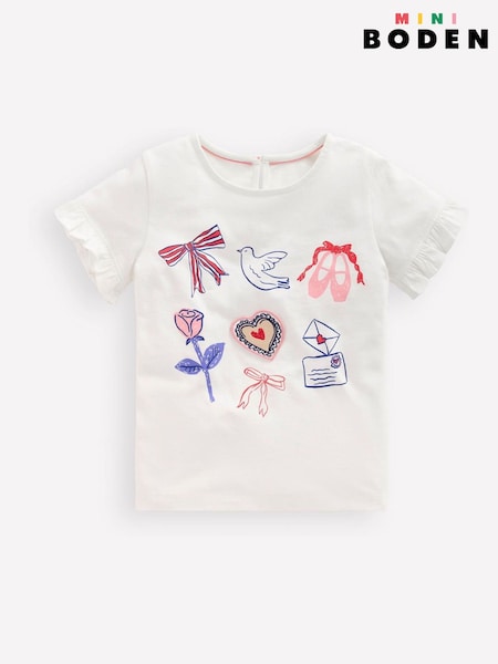 Boden White Pretty Frill Valentines T-Shirt (H06036) | INR 2,918 - INR 3,225