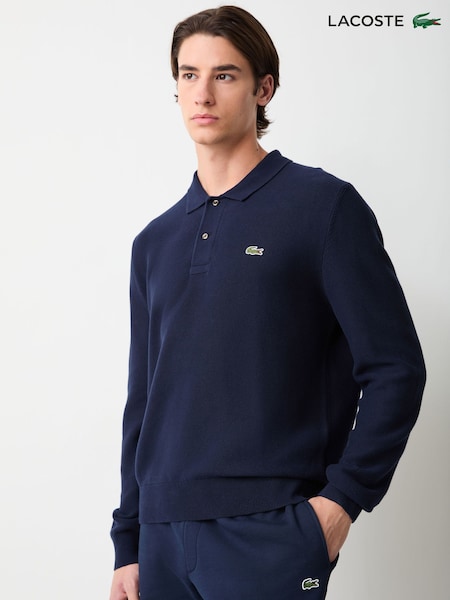 Blau - Regular Lacoste Classic Fit Long Sleeved Knitted Polo Shirt